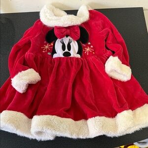 Disney Red Minnie Mouse Plush Holiday Dress with White Faux Fur Trim